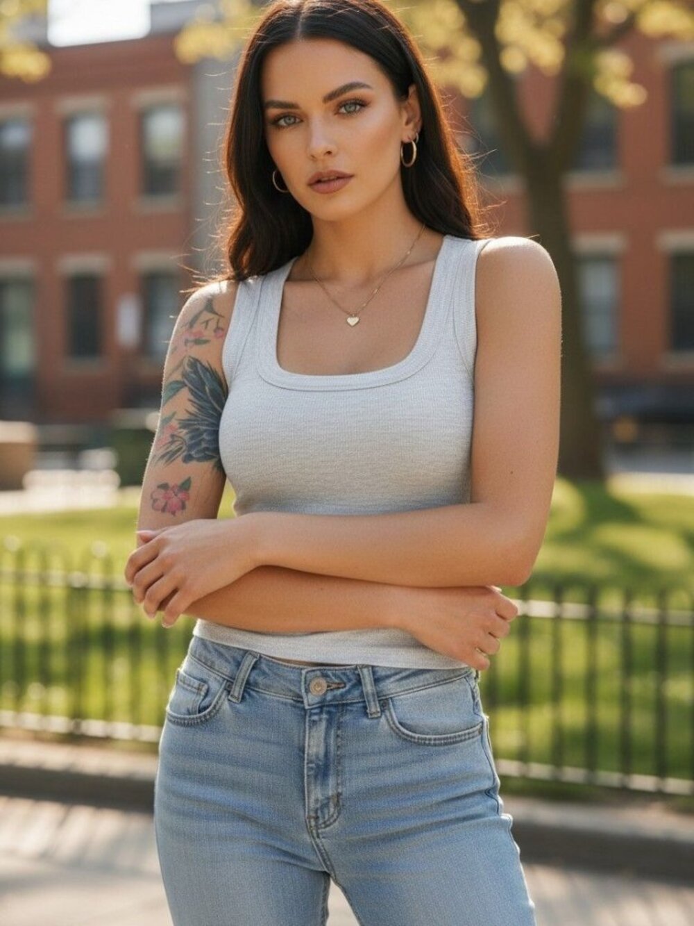 Light Grey Ribbed Tank ✦ Square Neck Slim Fit ✦ Racerback Casual Knit Top XXS